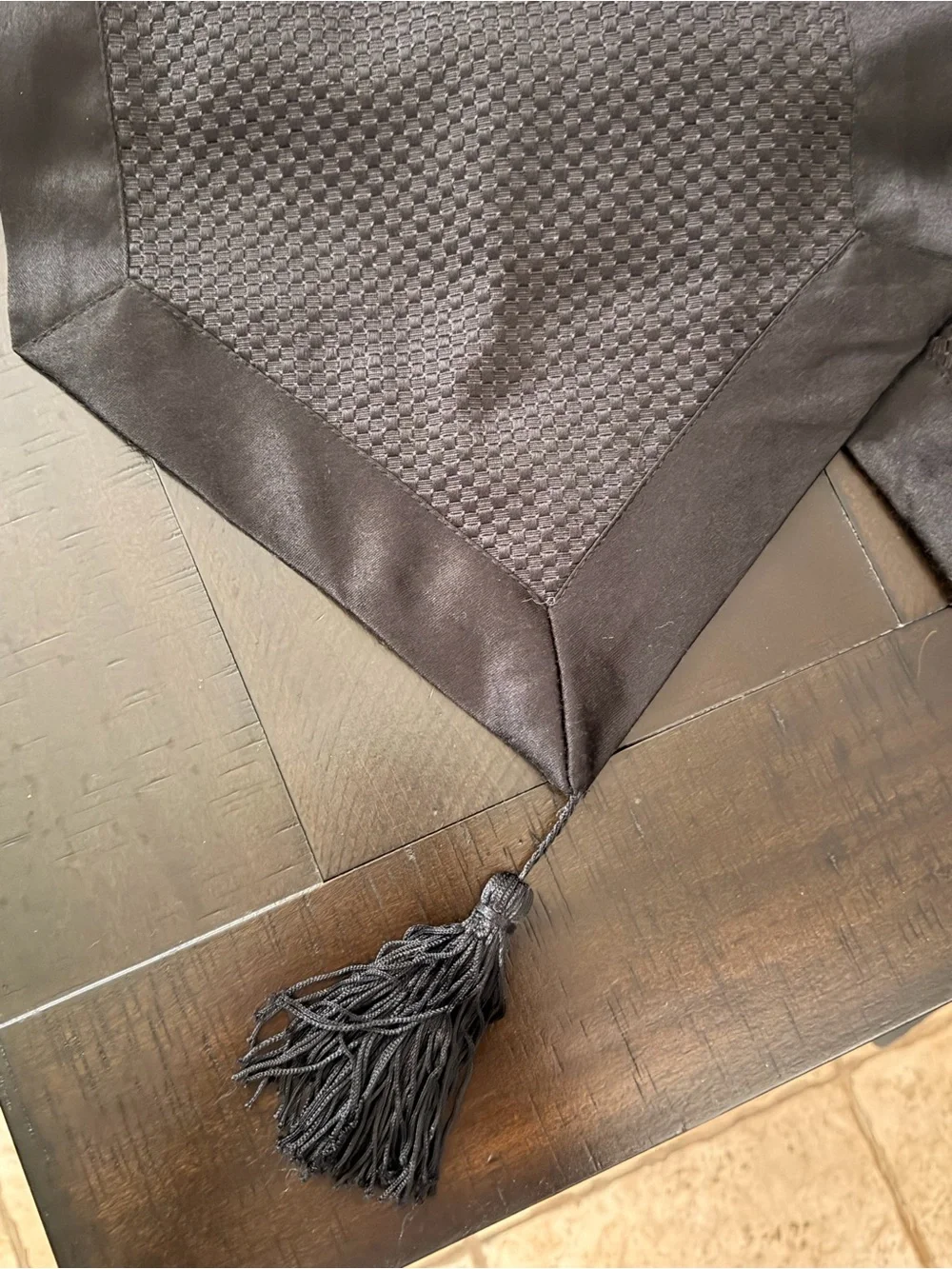Long Black Textured Table Runner with Tassel